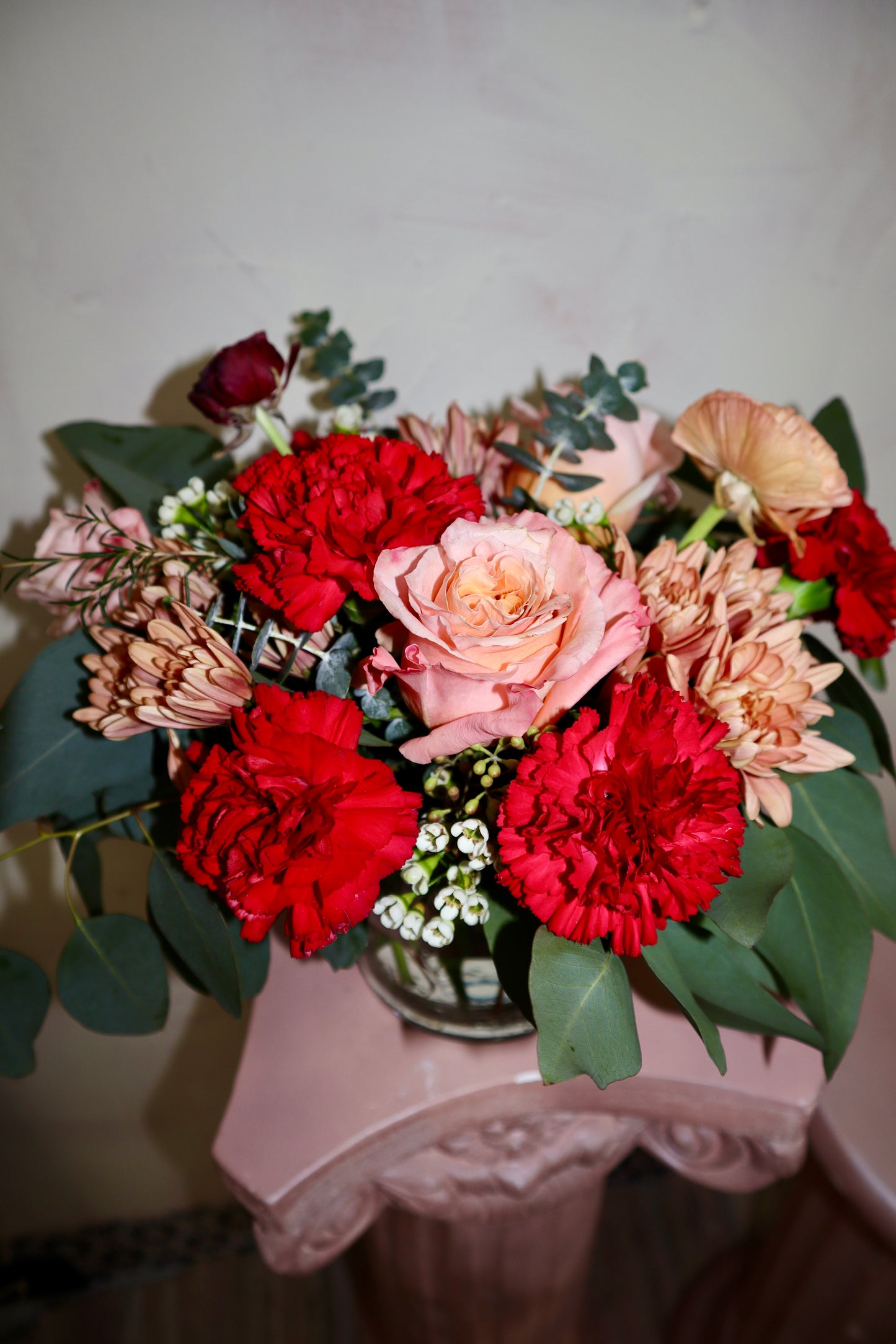 “Love Blooms” in a short cylinder vase